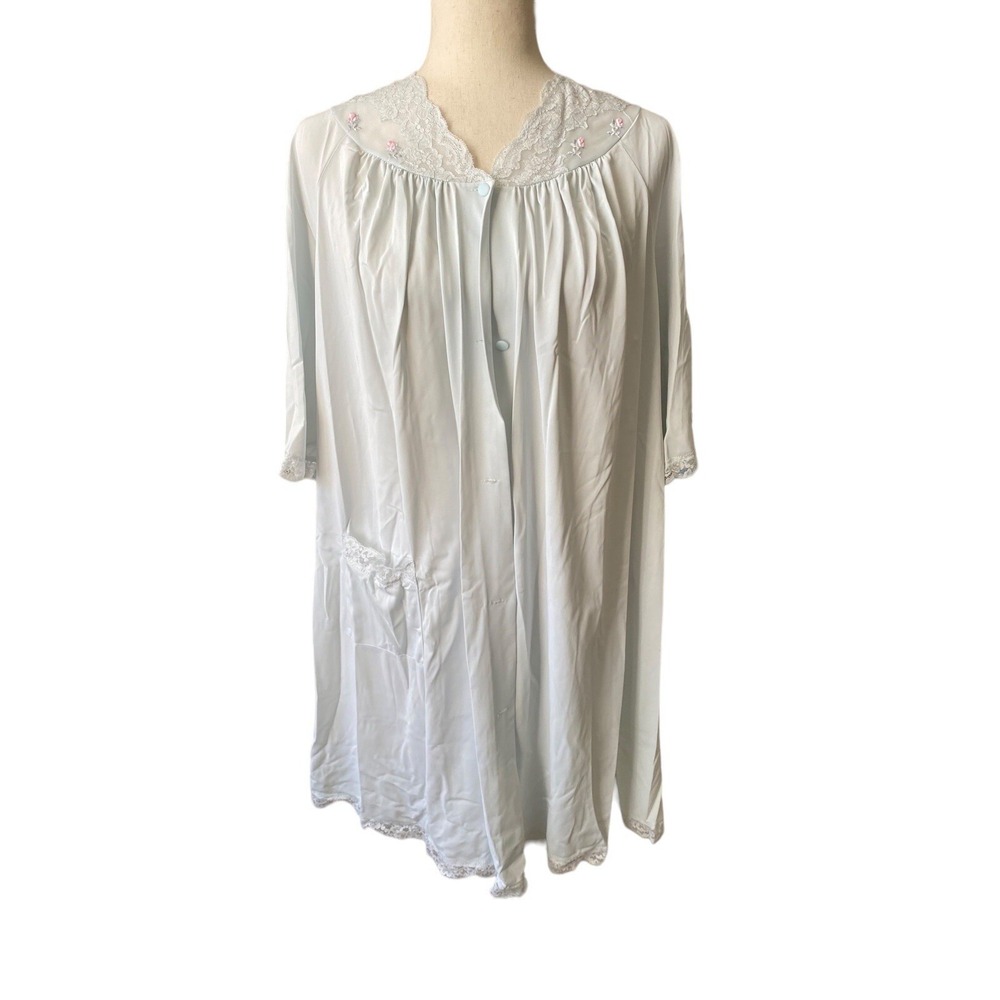 Vintage 50s 60s Blue Lingerie Robe Button Babydoll Medium Large Cottage Core